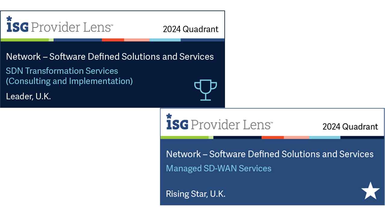 Badge for Leader im ISG Provider Lens™ Network- Software Defined Solutions and Services (UK)